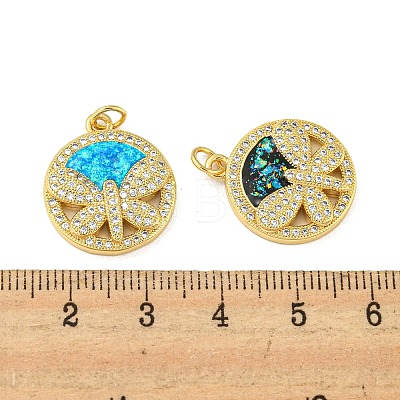 Flat Round with Dragonfly Brass Pendants Micro Pave Cubic Zirconia with Synthetic Opal KK-K356-06G-1