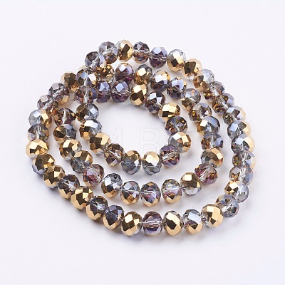 Half Plated Faceted Rondelle Electroplate Glass Beads Strands X-EGLA-D020-10x8mm-14-1
