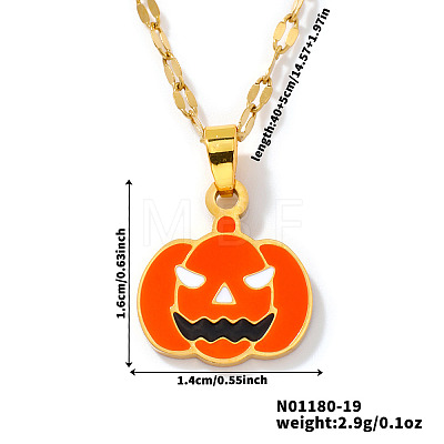 Stainless Steel Enamel Halloween Pumpkin Pendant Dapped Chain Necklaces BZ8585-1