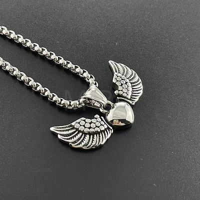 Fashionable Stainless Steel Heart with Angel Wings Pendant Necklaces for Men HL3992-1