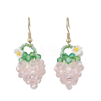 Strawberry Glass Seed & Glass Beaded Dangle Earrings EJEW-MZ00689-01-1