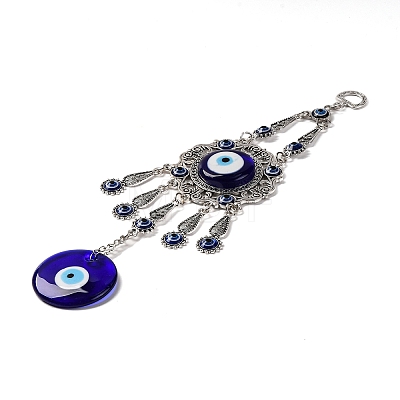 Blue Flat Round with Evil Eye Lampwork Pendant Decoration HJEW-Z005-02AS-1