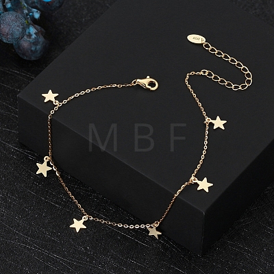 925 Sterling Silver Cable Chain Anklets with Star Charms for Women AJEW-F162-011G-1