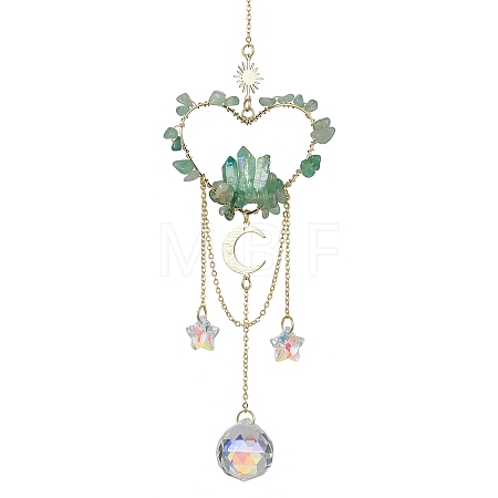 Natural Green Aventurine Chip Beads with Brass Finding Pendant Decorations HJEW-JM01815-02-1