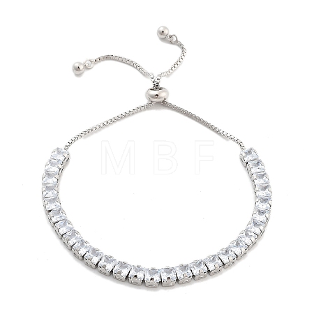 Brass Pave Clear Cubic Zirconia Square Box Chain Slider Bracelets BJEW-YWC0002-10B-P-1