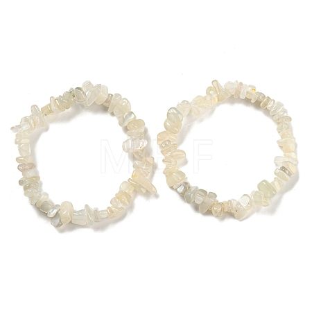 Natural White Moonstone Chip Beaded Stretch Bracelet G-H294-01B-05-1