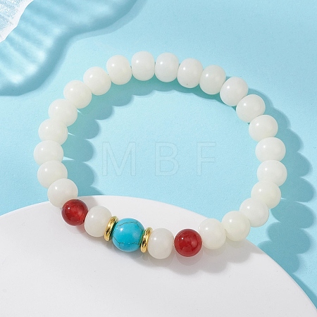 Natural Bodhi Root & Carnelian & Synthetic Turquoise Beaded Stretch Bracelets for Women BJEW-TA00735-1