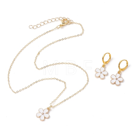 Flower Alloy Enamel Leverback Earrings & Pendant Necklaces Sets SJEW-JS01298-1