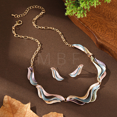 Alloy Enamel Wave Pendant Necklaces & Stud Earrings Sets for Women FS-WG9F57A-02-1