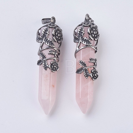 Natural Rose Quartz Pointed Pendants G-F529-B07-1