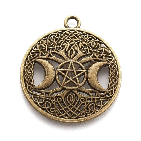 Tibetan Style Hollow Alloy Pendants X-TIBEP-F075-01AB-RS-1