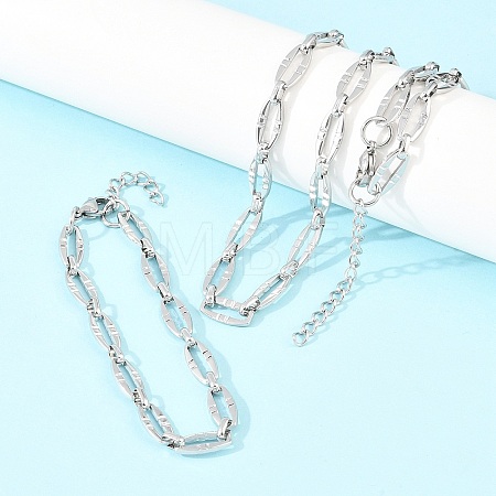 304 Stainless Steel Oval Link Chain Bracelet & Necklace Jewelry Sets SJEW-L199-03P-1