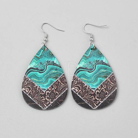 Artificial Leather Teardrop Dangle Earrings EJEW-WH0817-001B-1
