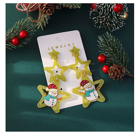 Star with Snowman Iron Acrylic Dangle Stud Earrings FS-WGF30DA-01-1