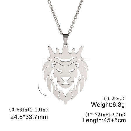 304 Stainless Steel Laser Cut Lion with Crown Pendant Necklaces FS-WGA74DF-01-1