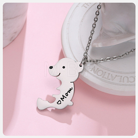 201 Stainless Steel Black Enamel Mother Bear Pendant Necklaces for Mother's Day WG98DEA-02-1