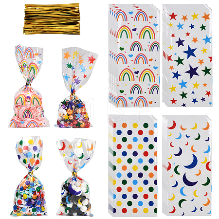 100Pcs 4 Styles Rectangle OPP Cellophane Candy Bags ABAG-WH20013-17-1
