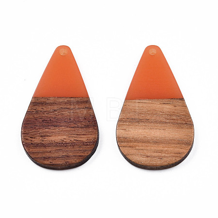 Transparent Resin & Walnut Wood Pendants RESI-N025-030-C07-1