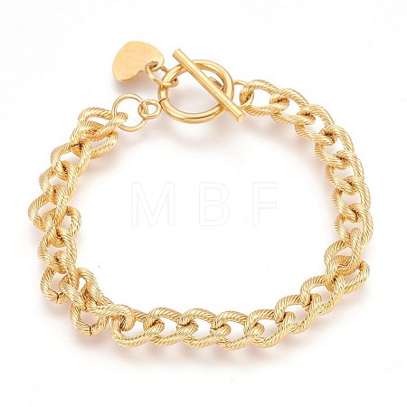 Ion Plating(IP) 304 Stainless Steel Curb Chain Bracelets BJEW-P237-06G-1