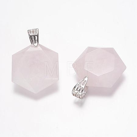 Natural Rose Quartz Gemstone Pendants G-E338-09H-1