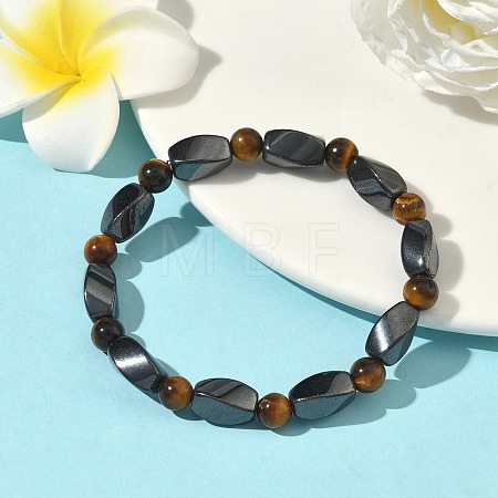 Round Natural Tiger Eye Stretch Bracelets BJEW-G072-14-1