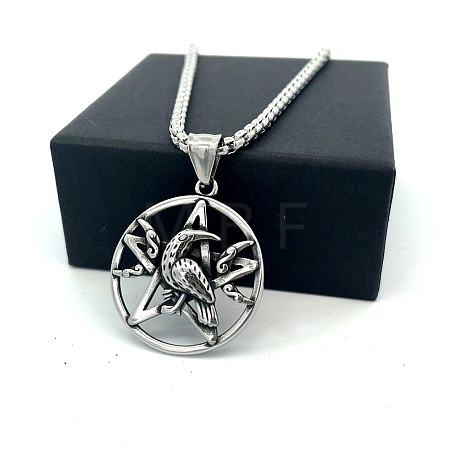 Vintage 304 Stainless Steel Pentagram Eagle Pendant Men's Necklaces OB8417-1
