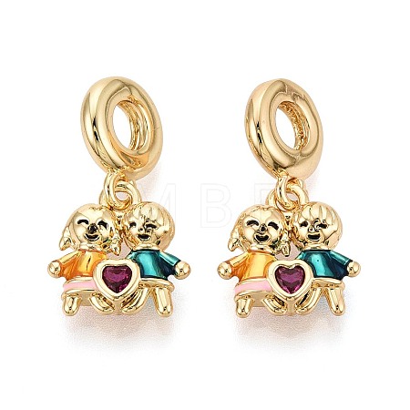 Brass Micro Pave Clear Cubic Zirconia and Enamel European Dangle Charms KK-T079-70G-1
