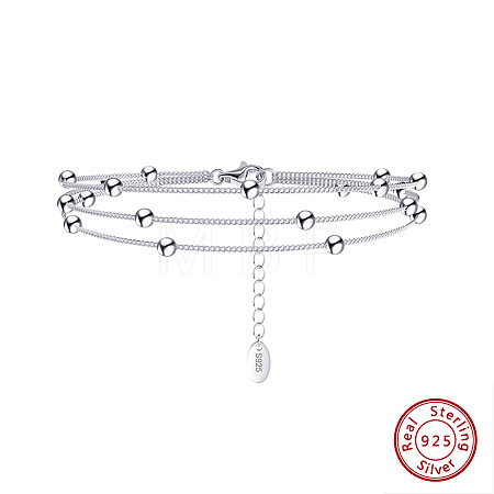 Rhodium Plated 925 Sterling Silver Satellite Chains Triple-Layer Multi-strand Bracelet STER-M116-08P-1