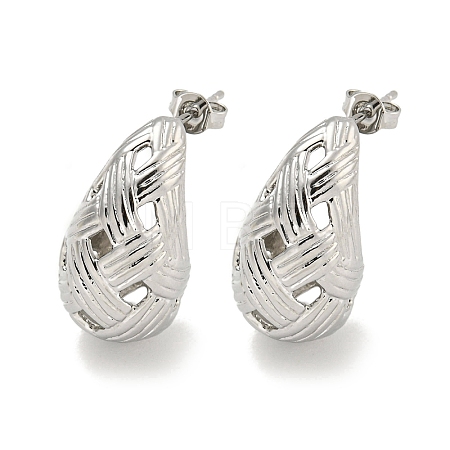 Teardrop Texture Hollow Brass Stud Earrings for Women EJEW-E312-12P-1