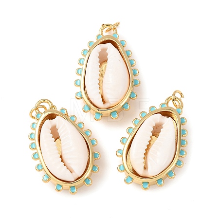 Natural Cowrie Shell Pendants KK-C143-40A-G-1