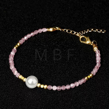 Handmade White Round Shell Pearl and Faceted Round Glass Beaded Bracelets for Women YN0122-2-1