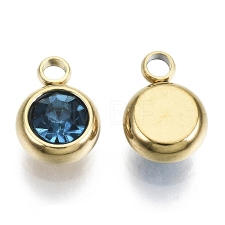 PVD Vacuum Plating 201 Stainless Steel Rhinestone Charms X-STAS-S068-09G-1