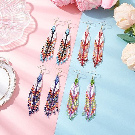 Handmade Glass Seed Beads Arrow Dangle Earrings EJEW-MZ00539-1
