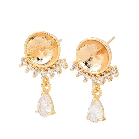 Brass Micro Pave Clear Cubic Zirconia Teardrop Stud Earring Findings KK-H524-07G-1