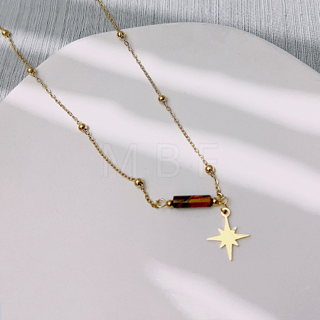 Natural Jasper & Stainless Steel Star Pendant Ball Chain Necklaces for Women YH4149-2-1