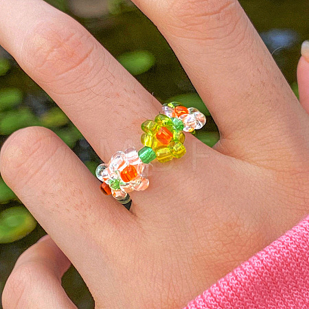 Glass Beaded Stretch Finger Rings for Women FS-WG76F8F-04-1