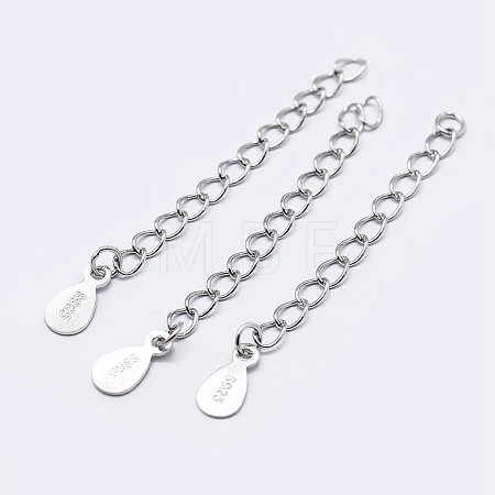 925 Sterling Silver End with Extender Chains and Teardrop Charms STER-F036-26S-40mm-1
