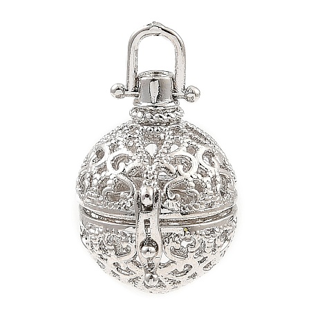 Rack Plating Brass Bead Cage Pendants KK-D025-01H-P-1
