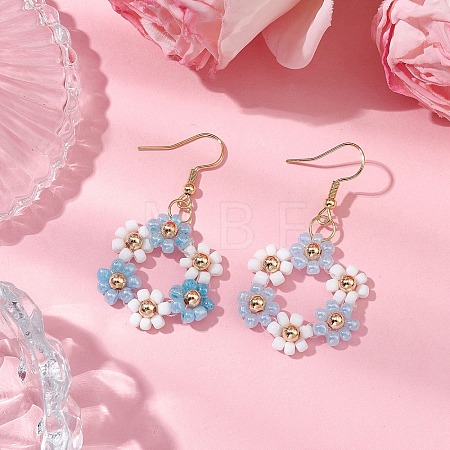 Handmade Glass Seed Beads Flower & 304 Stainless Steel Dangle Earrings for Women EJEW-JE06201-1