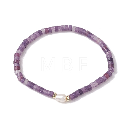 Natural Lepidolite and Pearl Beads Btacelets BJEW-JB10681-02-1