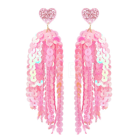 Heart Acrylic & Plastic Glitter Tassel Stud Earrings FS-WGEB983-13-1