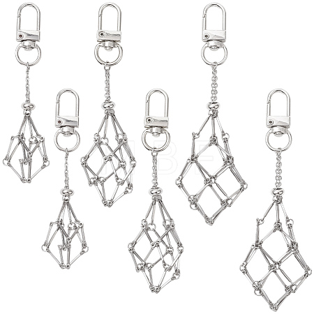 6Pcs 3 Styles Stainless Steel Braided Chain Macrame Pouch Empty Stone Holder Pendant Decorations HJEW-SC0003-05-1