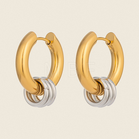 304 Stainless Steel Fashion Triple Ring Dangle Hoop Earrings for women MK3977-2-1