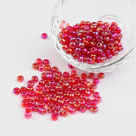 Transparent Rainbow Colours Round Glass Seed Beads X-SEED-A007-4mm-165-1