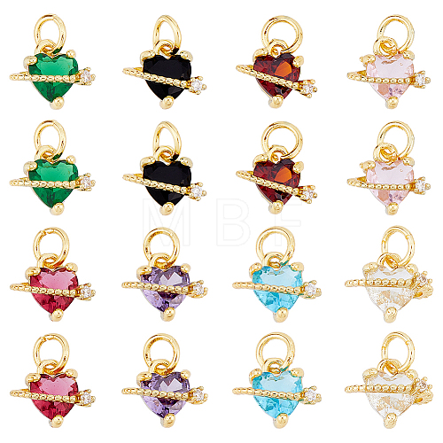 DICOSMETIC 16PCS 8Colors Brass Cubic Zirconia Charms KK-DC0003-70-1