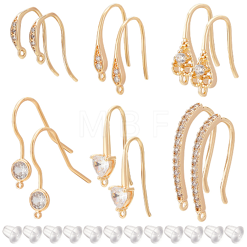 12Pcs 6 Styles Brass Cubic Zirconia Earring Hooks KK-BC0010-16-1