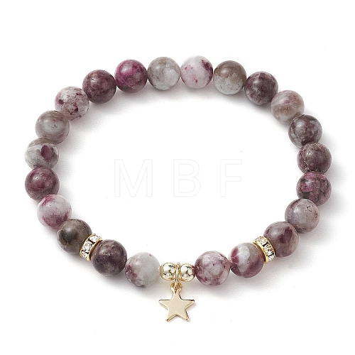 8mm Round Natural Plum Blossom Tourmaline Beaded Stretch Bracelets BJEW-JB10469-01-1