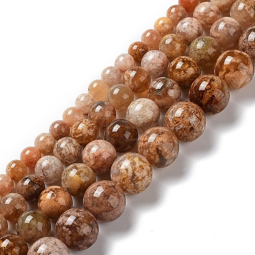 Natural Flower Agate Beads Strands G-B044-A01-03-1