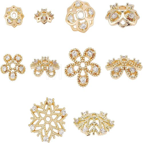 10Pcs 5 Style Brass Fancy Bead Caps KK-FH0002-46-1