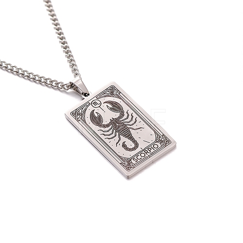 304 Stainless Steel Curb Chain Rectangle with Constellation Pendant Necklaces PW-WG0F5D0-22-1